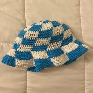 Handmade Crochet Checkered White & Blue Bucket Hat